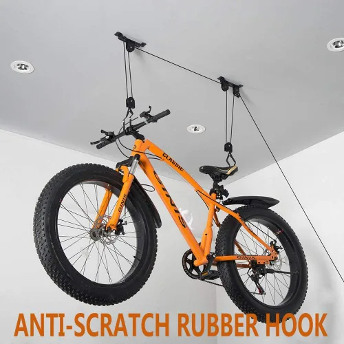 Miniatura 4 de Wallmaster Soporte de techo para bicicletas, elevador de bicicletas montado en el techo, sistema de polea para bicicletas para garaje, ganchos