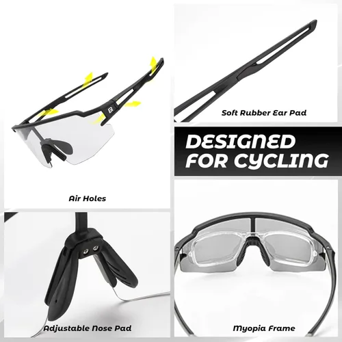 Miniatura 4 de ROCKBROS Gafas de sol deportivas fotocromáticas para hombres y mujeres, protección UV para ciclismo Negro