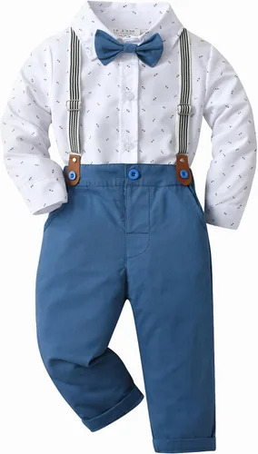 Miniatura 20 de Conjunto de pantalones para bebé, camisa de manga larga + pantalones + corbatín + tirantes, trajes de caballero para niños pequeños