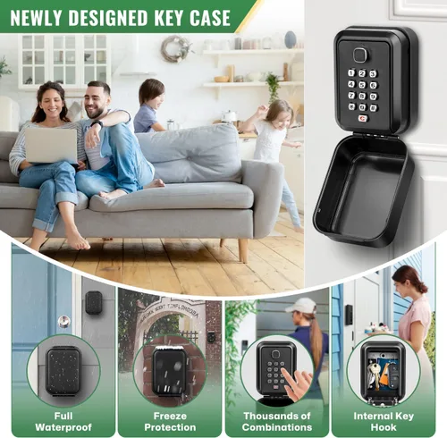 Miniatura 2 de HUANLANG Caja de seguridad para llaves con código, cajas de llaves impermeables para montaje en pared, 12 dígitos, teclado para llaves de casa