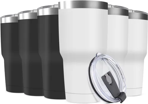 Taza de viaje de acero inoxidable de 30 onzas con tapa, paquete de 6 vasos a granel aislados al vacío de doble pared, taza de café con recubrimiento