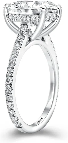 Miniatura 2 de Anillo de compromiso de corte cojín de 4 quilates para mujer, anillo de compromiso chapado en oro blancorosa de plata de ley 925 de 18 quilates