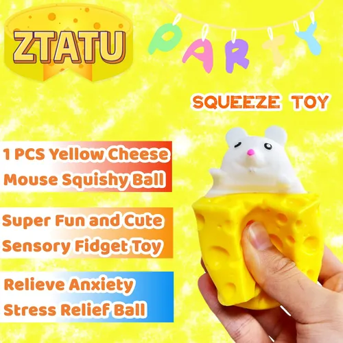 Miniatura 2 de Pelotas antiestrés de queso suave – Juguetes Pop Fidget (Paquete de 1) Pelotas de estrés de animales, juguete sensorial fidget de ratón