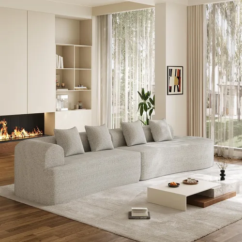 Miniatura 9 de Sofá modular de gran tamaño de 147 pulgadas para sala de estar, moderno sofá de felpa de felpa de 4 plazas extra profundo y ancho, con 4 cojines,