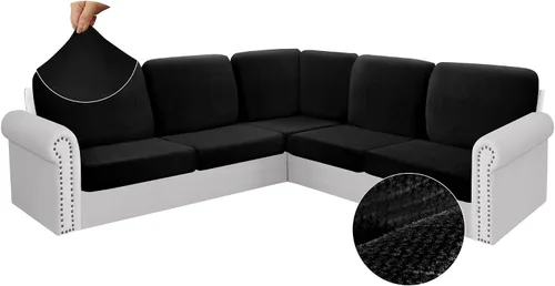 Miniatura 15 de Arfntevss - Fundas para sofá modular en forma de L de 5 asientos, fundas elásticas ajustadas para cojín de sofá de esquina para perros, protector