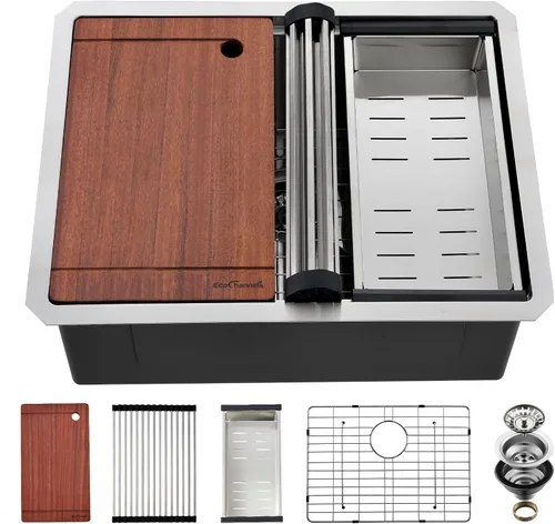 Miniatura 10 de Fregadero de cocina de montaje inferior, fregadero de cocina de acero inoxidable calibre 16, fregadero de cocina de 33 x 19 x 10 pulgadas