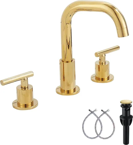 Miniatura 14 de Caño giratorio de 360°, 2 asas, 3 agujeros, 8 pulgadas, grifo de lavabo de baño de latón antiguo a juego con desagüe desplegable para baño