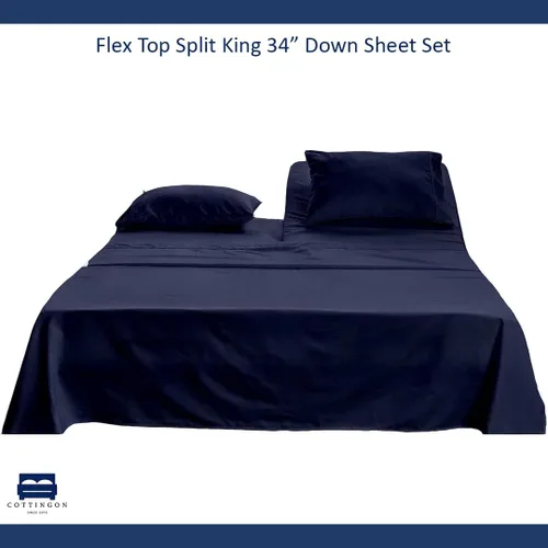Miniatura 8 de Juego de sábanas de 4 piezas de Cottingon con cabeza flexible tamaño King, sábans superiores de 34 pulgadas divididas para camas ajustables Sleep
