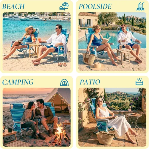 Miniatura 7 de Beach Chairs for Adults, Portable Folding Backpack Beach Chair Heavy Duty 5-Position Lay Flat with Cooler Bag, Cup Holder for