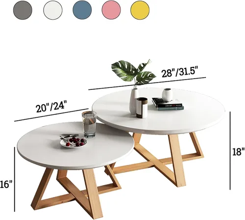 Miniatura 2 de HM&DX Mesa auxiliar de madera maciza, moderna mesa de centro redonda para sala de estar, mesa auxiliar de madera de granja, mesa auxiliar pequeña