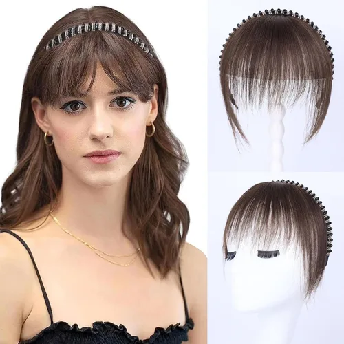 Miniatura 12 de Flequillo de cabello humano con clip, flequillo delgado con correa de diamantes de imitación, extensiones de cabello para mujer, flequillo plano