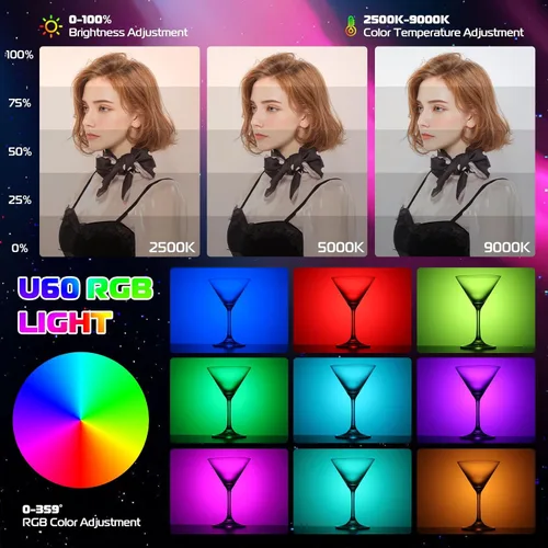 Miniatura 2 de ULANZI Luces de video RGB U60 Luz de cámara LED blanca 360° Iluminación de fotografía portátil a todo color con adaptador de zapata fría de Blanco