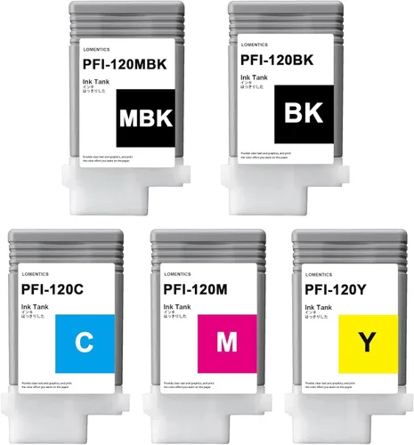 Miniatura 2 de PFI120 Depósito de tinta de 4.4 fl oz (paquete de 5, negro mate, cian, magenta, amarillo, negro) Lometic compatible con PFI120MBK PFI120BK PFI120C