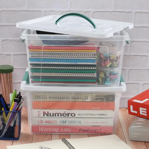 Miniatura 2 de Yuright 8 paquetes de cajas de organización de plástico de 14 cuartos de galón, contenedor de almacenamiento con tapa transparente con asa