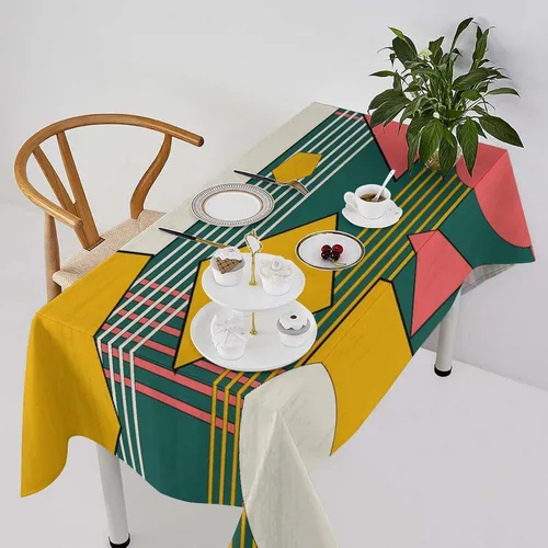 Miniatura 31 de Mantel retro moderno de mediados de siglo, diseño de colores retro de los años 50, resistente al agua, mantel lavable para cocina, comedor, fiesta
