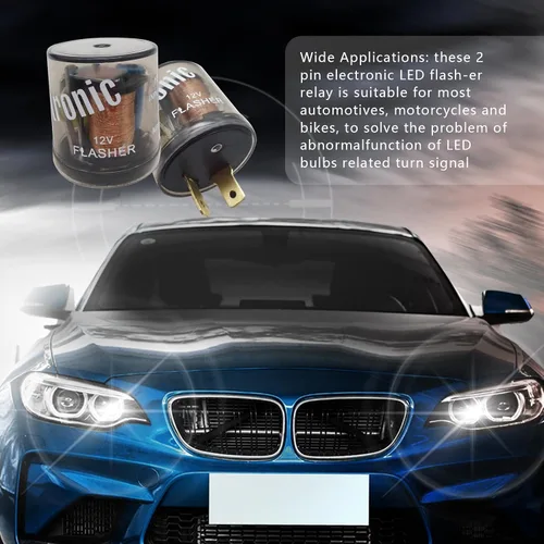 Miniatura 3 de 2 piezas de relé intermitente de 2 pines para auto, 20A 12V, carcasa redonda transparente, relé intermitente rápido, indicador de señal de giro LED