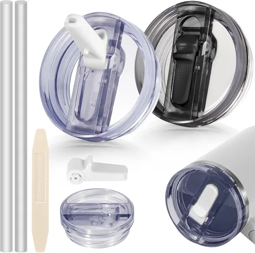 Miniatura 46 de 14 oz Tapa con popote abatible de repuesto para accesorios de vaso Stanley, 2 tapas antiderrames a prueba de derrames para vasos Stanley de 14 oz