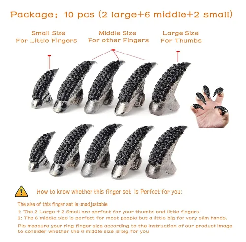 Miniatura 7 de Juego de 10 uñas falsas Bestga. Estilo gótico, punk, para fiesta de disfraces, con cristales y estrás pegados, uñas falsas en forma de anillo, 3