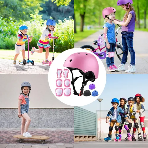 Miniatura 6 de Juego de casco para niños con rodilleras, coderas y muñequeras, casco ajustable para niños pequeños y jóvenes, juego de equipo de protección