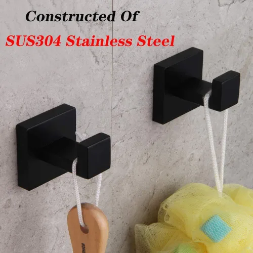 Miniatura 5 de GERZWY Gancho para ropa de baño, color negro mate, SUS 304, de acero inoxidable, para toalla/bata, para baño, estilo moderno, montado en la pared