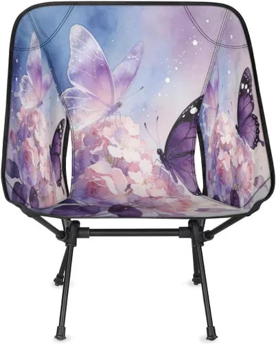Miniatura 4 de Dreamy Purple Butterfly Flower Camping Chair - Portable Outdoor Folding Chair,Steel Tube X-Shaped Support,Comes with Side Storage Bags,Suitable for