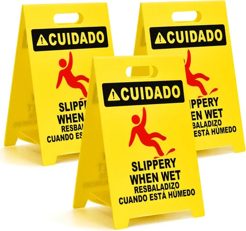 MATTHEW CLEANING - Señales industriales de 19 pulgadas para suelo mojado, paquete de 3 letreros de advertencia multilingües de plástico corrugado