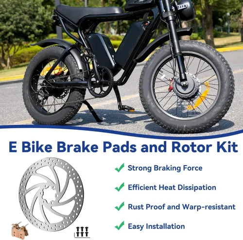 Miniatura 3 de Rotor de Disco de Freno de 180mm Compatible con Bicicleta Eléctrica Ridstar Q20 Pro H26, Pastillas y Rotores de Freno Delanteros y Traseros