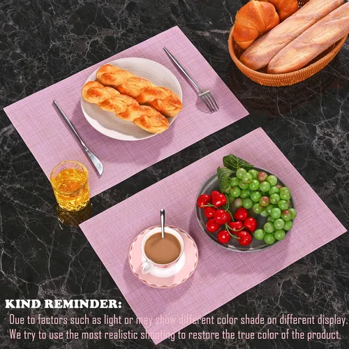 Miniatura 9 de Zupro - Juego de 4 manteles individuales trenzados de PVC de 18 x 12 pulgadas, color rosa para uso en interiores y exteriores Manteles