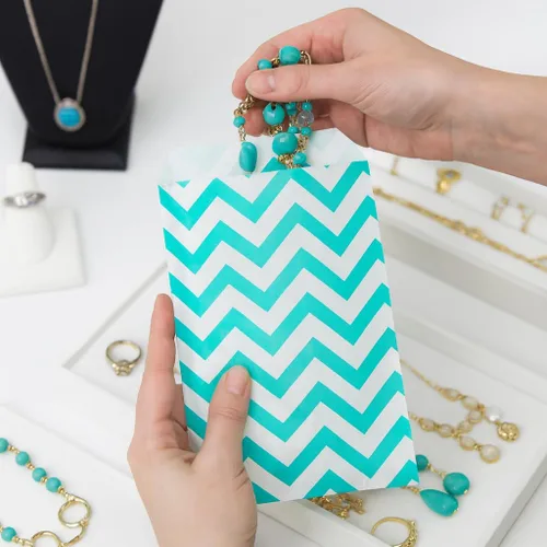 Miniatura 7 de 888 Display - 200 piezas de bolsas de regalo de papel Chevron verde azulado de 4 x 6 pulgadas, bolsas planas de ventas de compras
