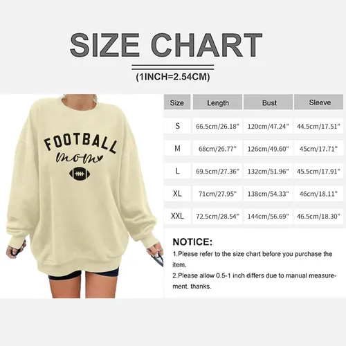 Miniatura 6 de MNLYBABY Camiseta de fútbol de gran tamaño para mujer, divertida sudadera gráfica para el día del juego, casual, mamá, vida, manga larga, tops