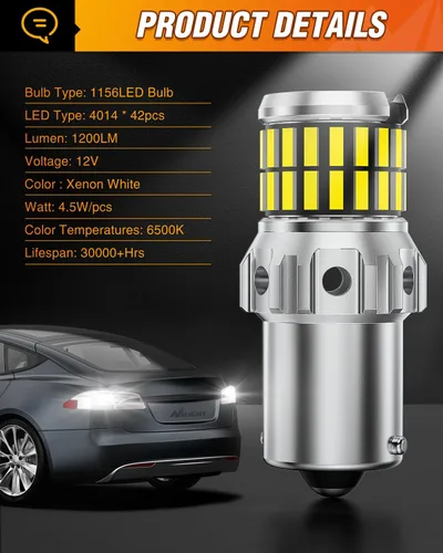 Miniatura 2 de Nilight 1156 - Bombilla LED súper brillante 4014 63SMD, lámpara de repuesto para luz de reversa, luz de marcha atrás, luz de freno trasero, luz