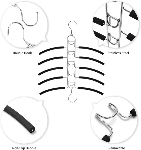 Miniatura 5 de Nature Smile Paquete de 2 perchas antideslizantes 5 en 1, perchas de metal mágicas que ahorran espacio, perchero de ropa de armario de varias capas