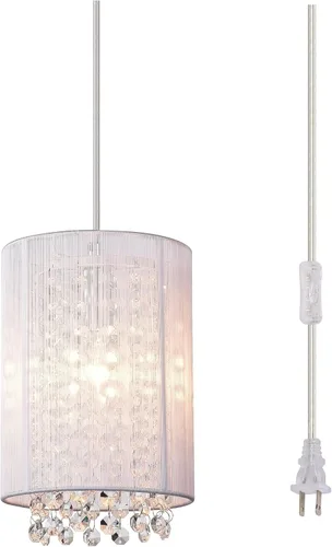 Miniatura 14 de Candelabro pequeño enchufable con 1 luz colgante, lámpara colgante de cristal rosa para dormitorio de niñas