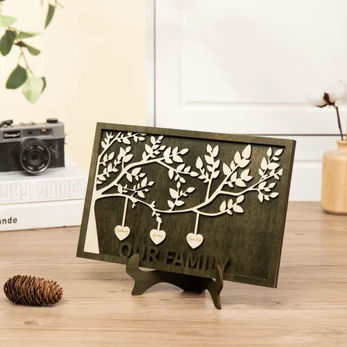 Miniatura 6 de Jeweidea Placa personalizada con nombre de la familia con 2-8 nombres, adorno personalizado con grabado del árbol de la vida con soporte, regalo