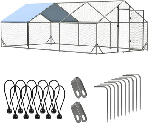 Miniatura 9 de Gallinero de metal grande, refugio para gallineros al aire libre con cubierta resistente al agua y anti-UV, techo de cúpula para aves de corral