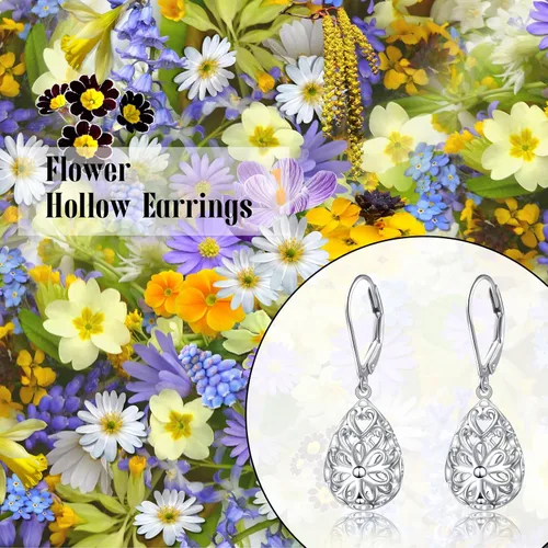 Miniatura 18 de Aretes colgantes de filigrana de plata de ley 925, margarita, loto, flor de rosa, piedra lunar, lágrima para mujer, nudo celta infinito, margarita