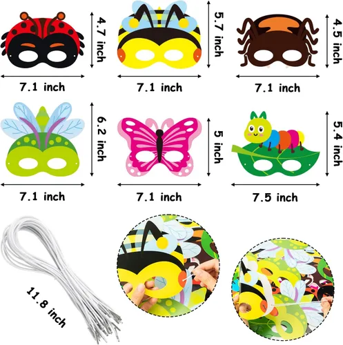 Miniatura 3 de CY2SIDE 30 máscaras de papel y elásticas de insectos de primavera para niños, temática de insectos de primavera, accesorios de fiesta, suministros