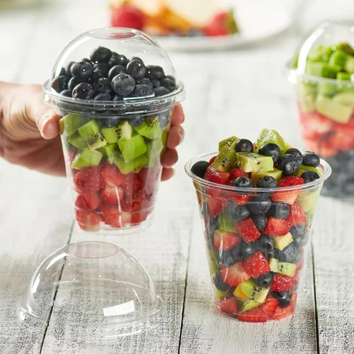 Miniatura 3 de GUSTO [12 oz - 50 unidades de vasos de plástico transparentes con tapas de cúpula (sin agujero), tazas de frutas con tapas para fiestas - Perfectas