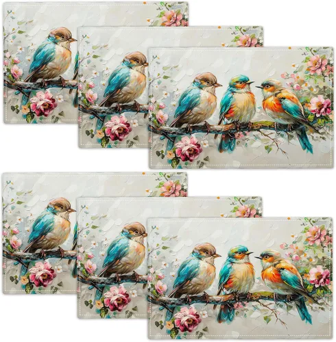 Miniatura 11 de Juego de 4 manteles individuales con diseño de pájaros, acuarela, lavables, para el hogar, fiesta, cocina, interior y exterior, restaurantes, 4