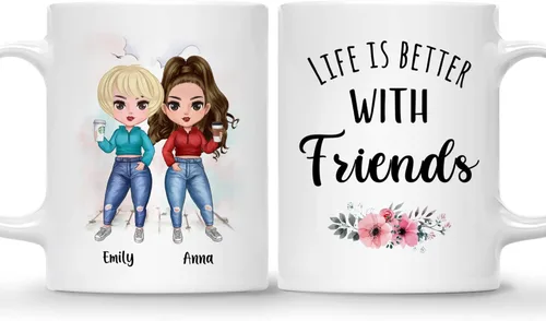 Miniatura 19 de Gossby Taza personalizada para amigas, Besties Forever, regalo personalizado para mejores amigas para mujeres con nombres de avatares, regalo 4
