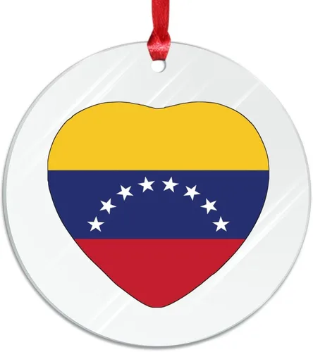 Miniatura 7 de Adorno de Navidad personalizado de la bandera de Venezuela 2023, adornos de corazón para árboles de Navidad, acrílico país, ciudad, recuerdo