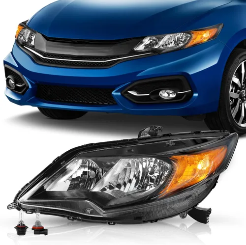Miniatura 17 de TUSDAR Reemplazo del conjunto de faros delanteros para Honda Civic 2014-2015 de 2 puertas Coupé, carcasa negra, reflector ámbar (L+R)