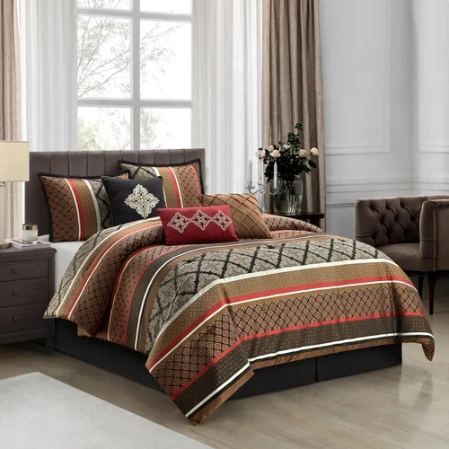 Miniatura 9 de Grand Avenue Juego de edredón geométrico negro y dorado, tamaño California King, juego de ropa de cama jacquard de 7 piezas, ultra suave, fundas a