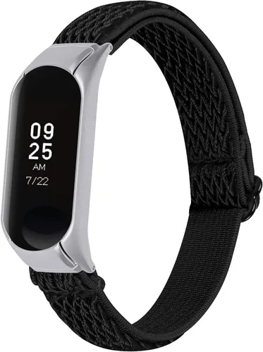 Miniatura 17 de Correa de repuesto Mi Band 3, correa ajustable transpirable de 5.3 a 8.3 pulgadas, correa elástica de repuesto de nailon suave con marco de metal Y09