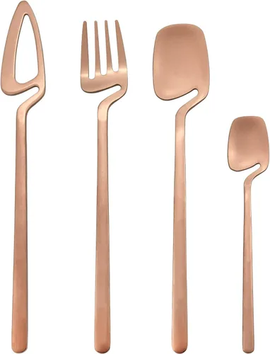 Miniatura 12 de Juego de cubiertos dorados mate, 20 piezas de cubiertos de acero inoxidable 304 colgantes para 4, juego de utensilios de cocina con acabado Oro