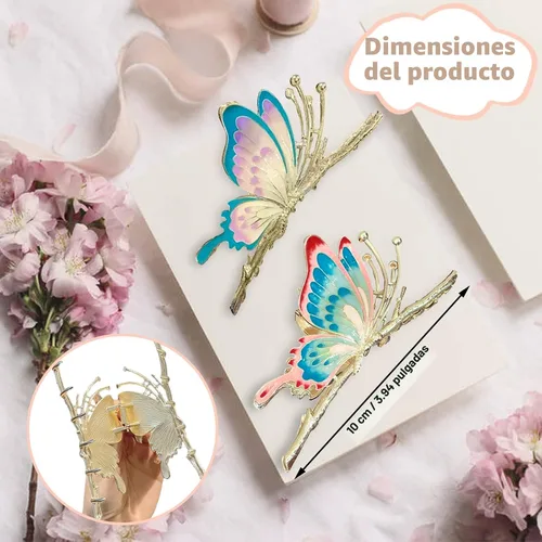 Miniatura 4 de Grandes pinzas de mandíbula de metal antideslizantes con mariposa brillante para mujeres - Agarre fuerte y bonito, accesorios para el cabello
