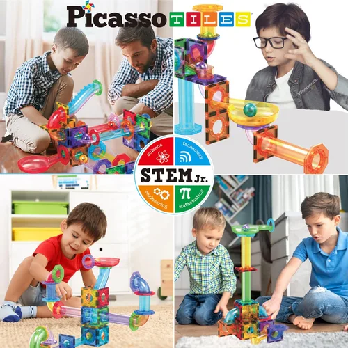 Miniatura 3 de PicassoTiles Carrera de Canicas Juego de 60 piezas, pista de carreras, bloques de construcción magnéticos, juguete educativo, kit de construcción