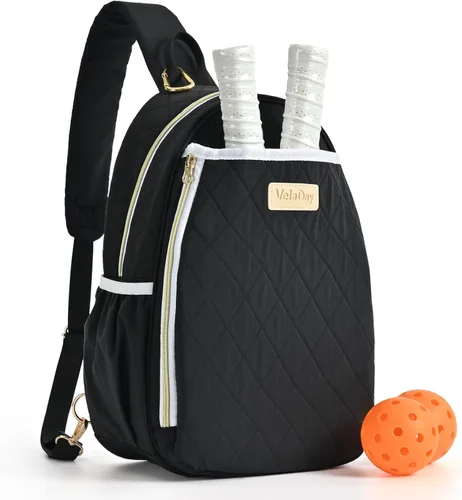 Miniatura 9 de Bolsa de pickleball para mujer, acolchada y elegante, correa de hombro ajustable, 2 compartimentos de almacenamiento para remos, bolas, zapatos