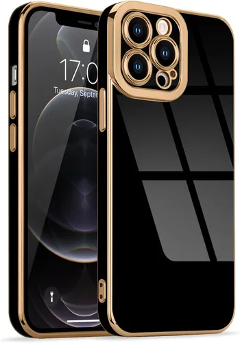 Miniatura 82 de Lafunda Diseñada para iPhone 13 Pro, fundas lujosas con chapado lindo para mujeres y niñas, elegante borde dorado, a prueba de golpes, TPU con funda
