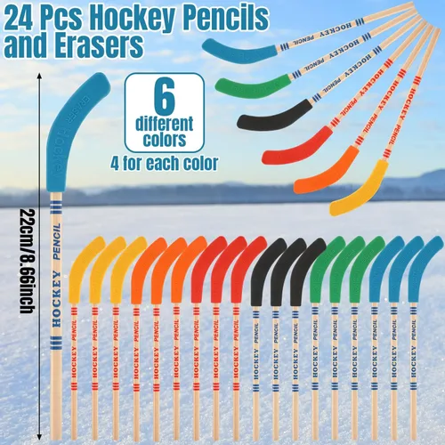 Miniatura 3 de 72 piezas de recuerdos de fiesta de hockey incluyen 24 lápices de hockey con borradores, 24 bolas, 24 bolsas, lápices, bolas de espuma, regalos